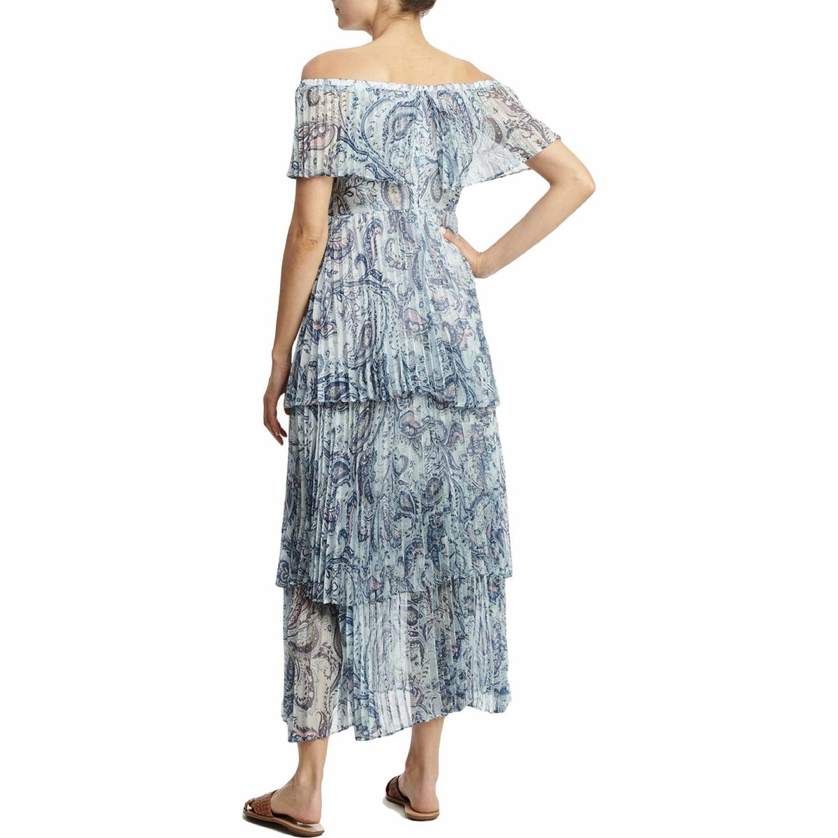 Womens Pleated Printed Midi Dress