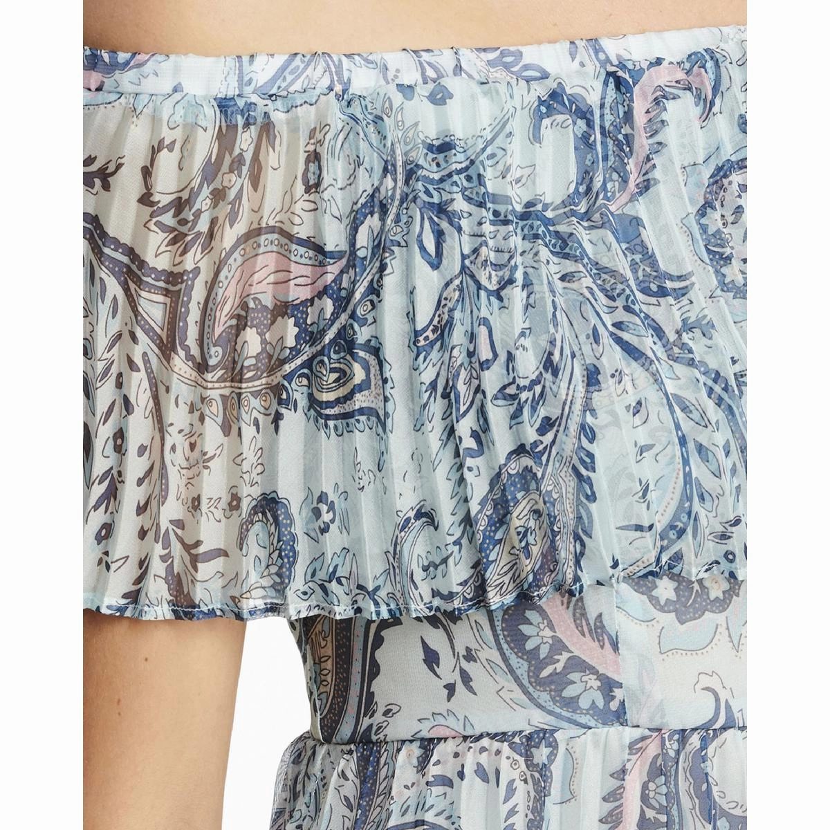 Womens Pleated Printed Midi Dress