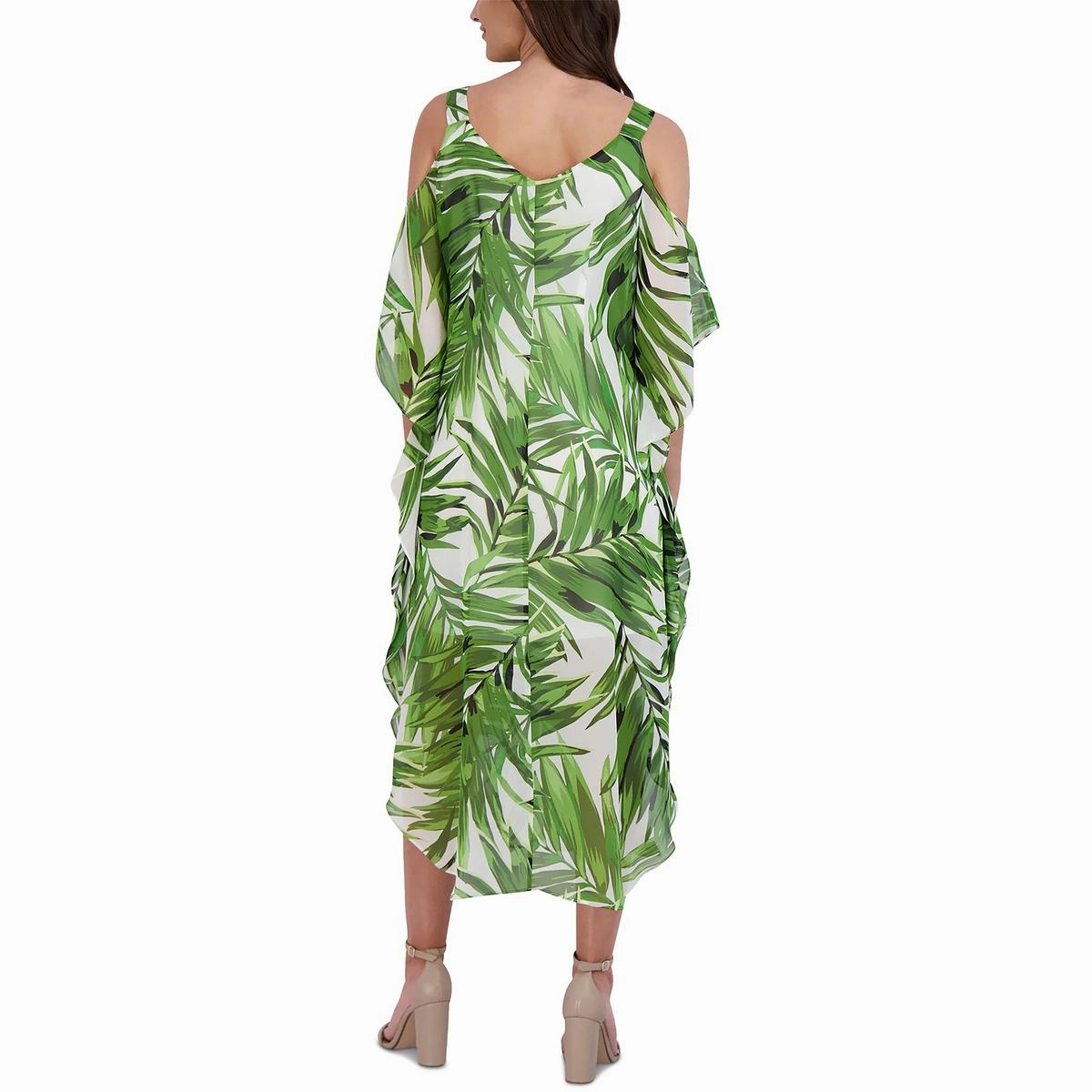 Womens Printed Cold-Shoulder Midi Dress