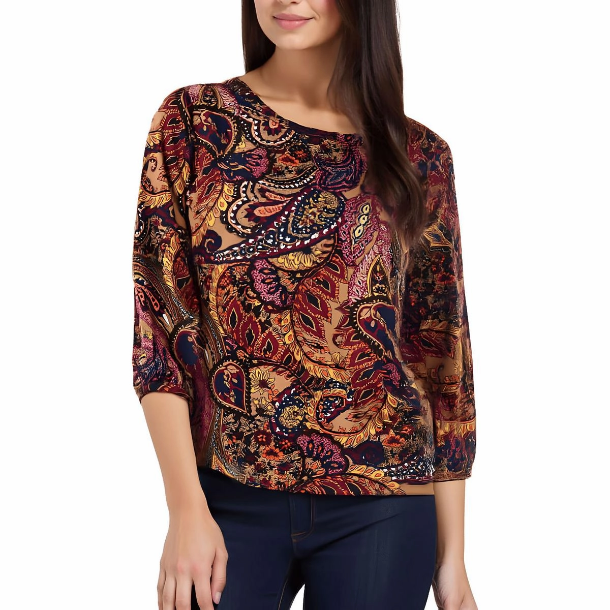 Womens Printed Polyester Pullover Top