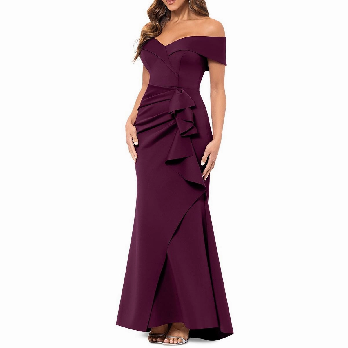 Womens Ruffled Off The Shoulder Maxi Dress