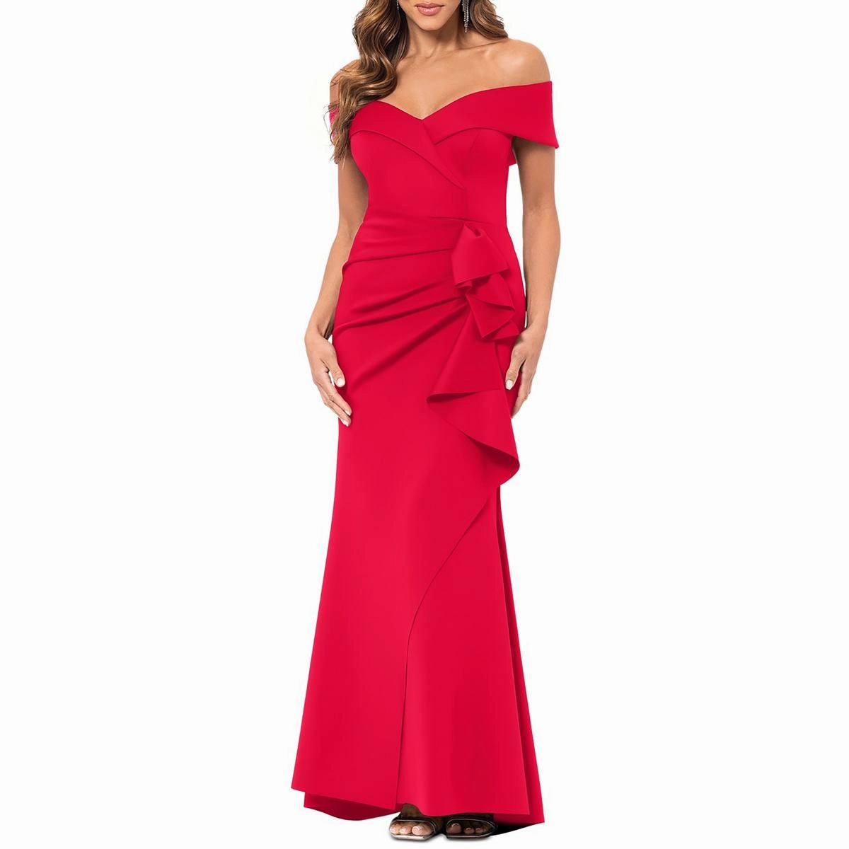 Womens Ruffled Off The Shoulder Maxi Dress