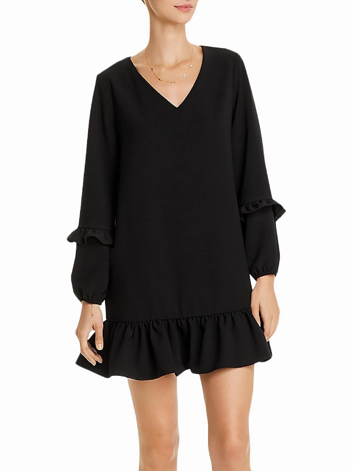 Womens Ruffled V-Neck Mini Dress