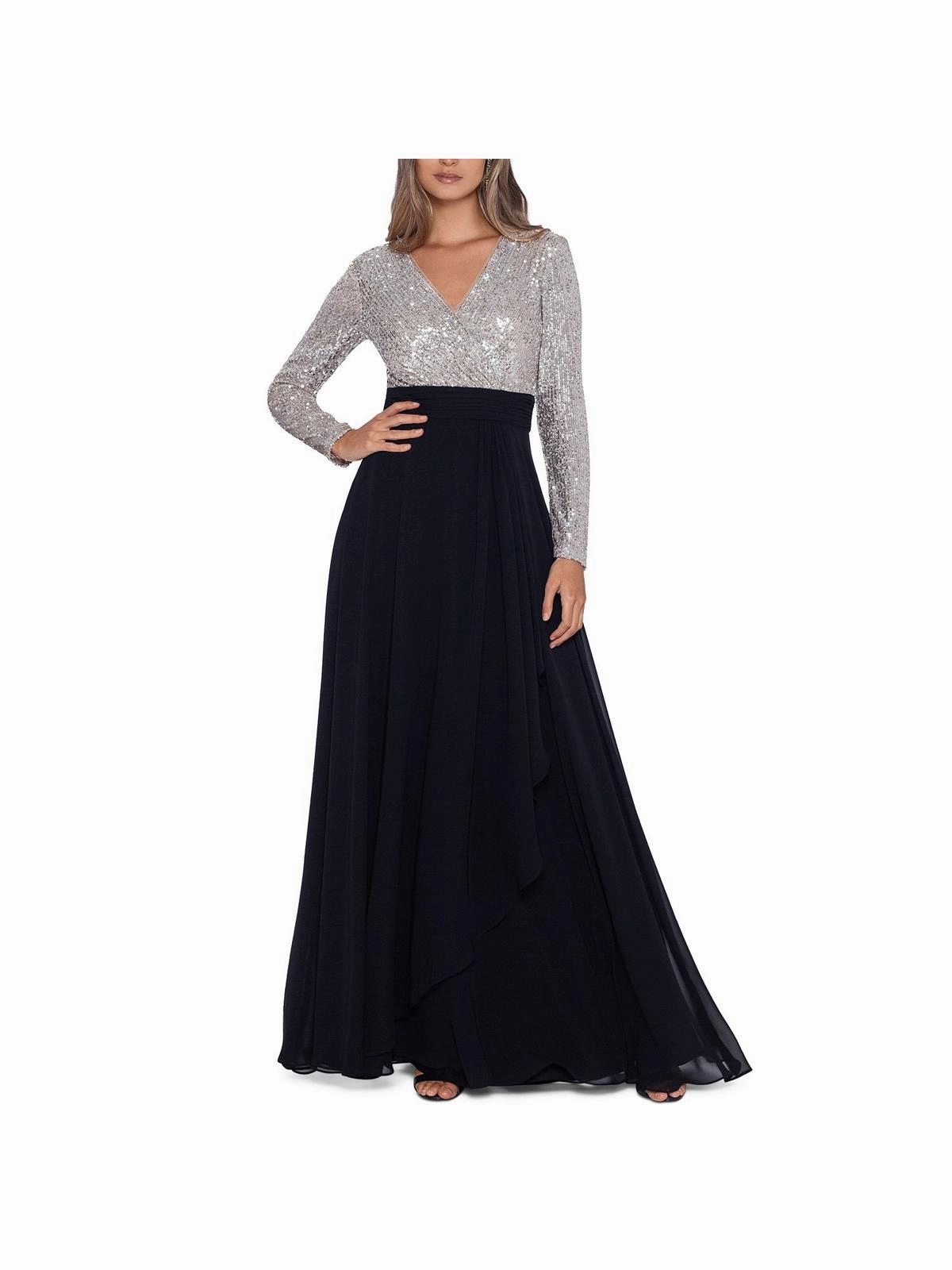 Womens Sequined V-Neck Evening Dress