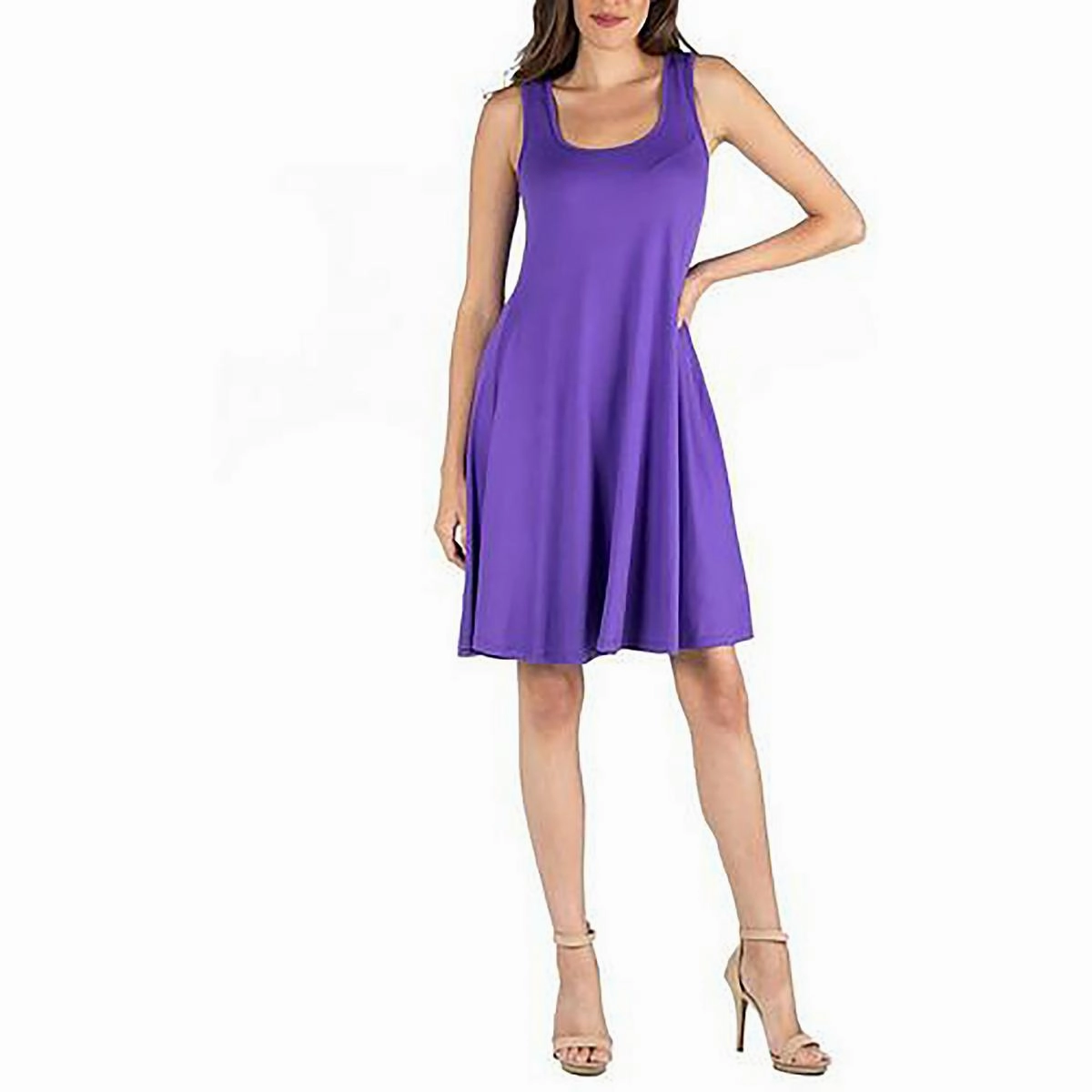 Womens Solid Scoop Neck Shift Dress