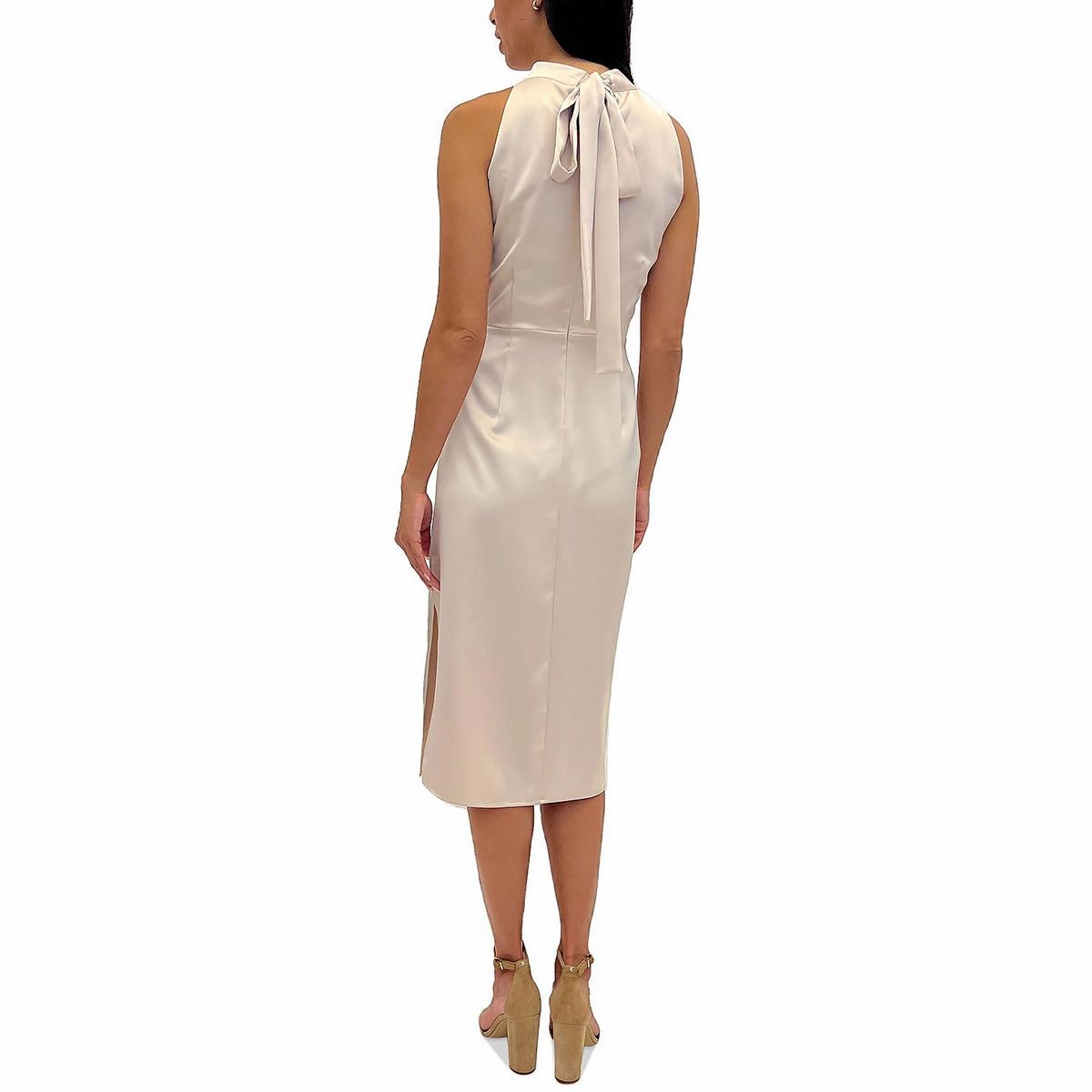 Womens Tie Neck Long Cocktail and Party Dress