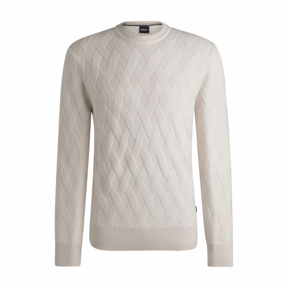 Wool regular-fit sweater with knitted structure knit sweaters cheap
