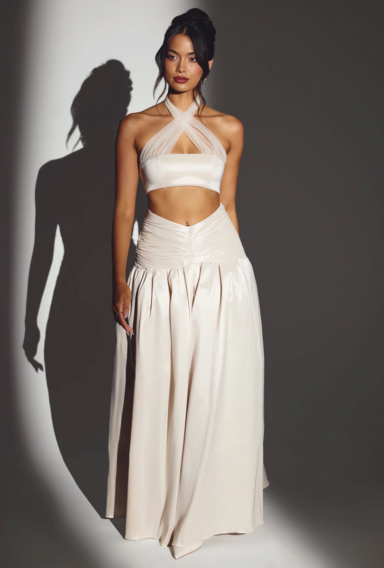 Woven Twill Voluminous Maxi Skirt in Ivory Bottoms Womens - women's pants clearance