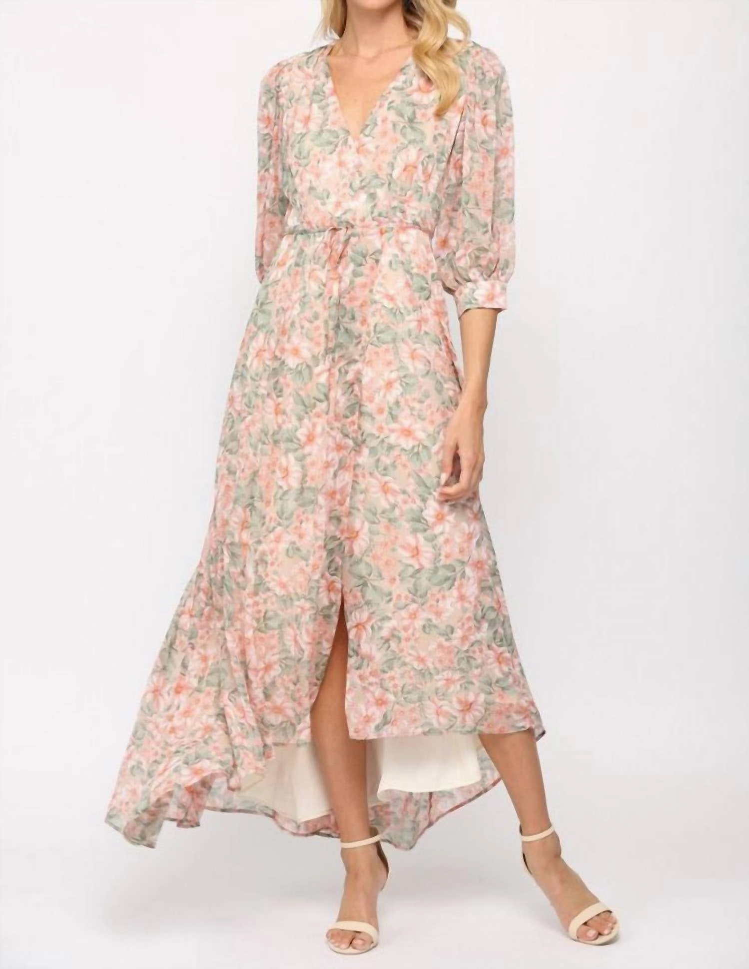 Wrapped Around Your Finger Dress In Cream Coral
