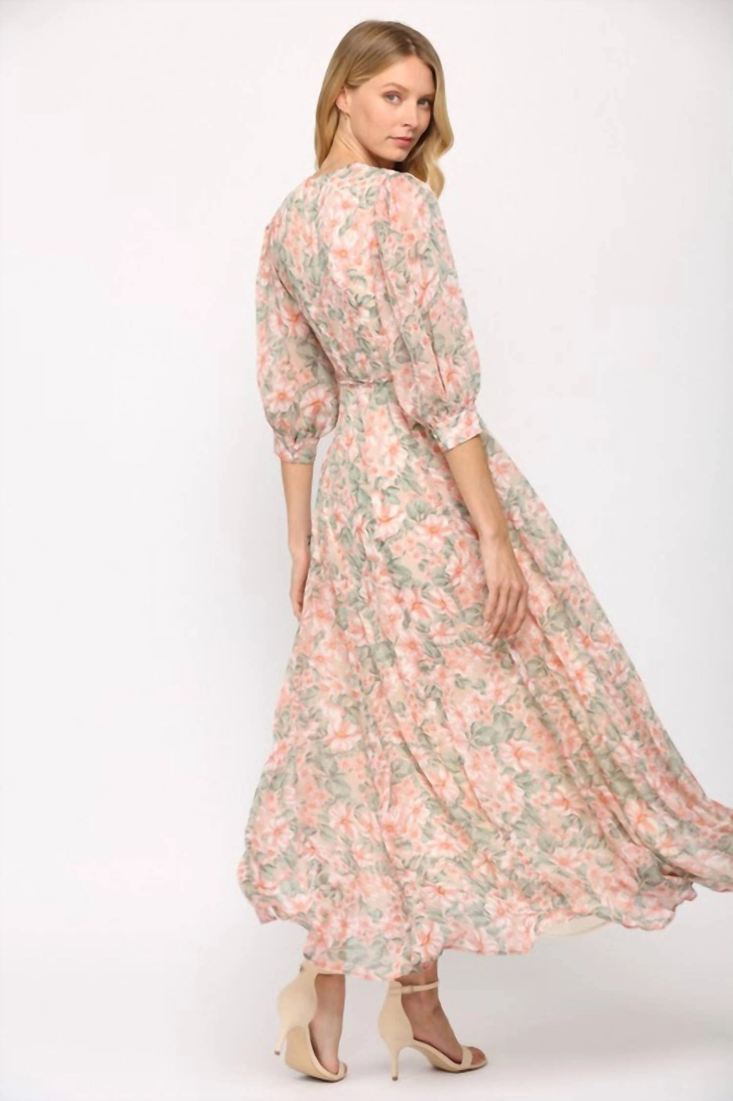 Wrapped Around Your Finger Dress In Cream Coral