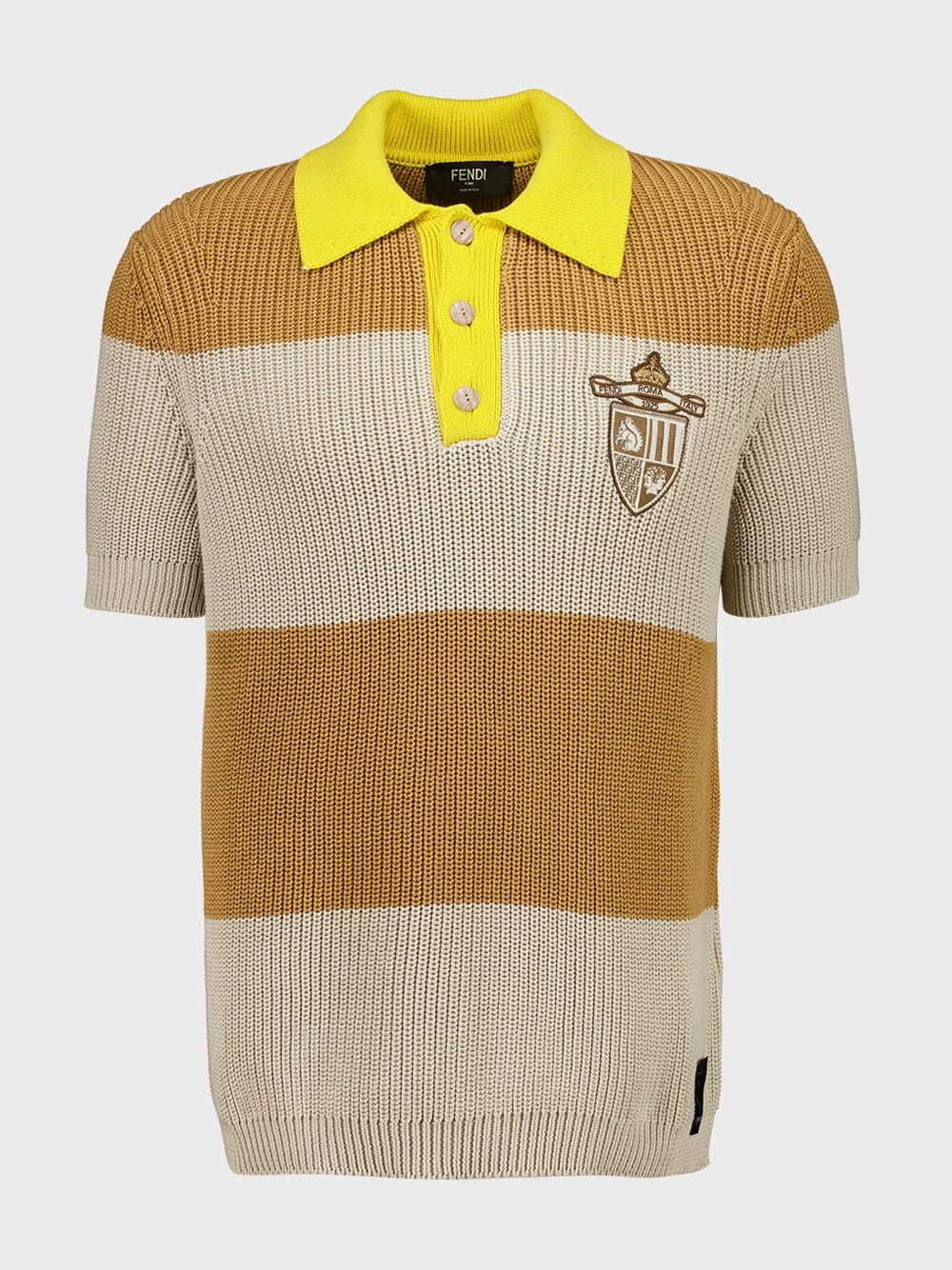 Yellow and Beige Striped Cotton Knit Polo Shirt Tops Mens - men's t-shirts outlet
