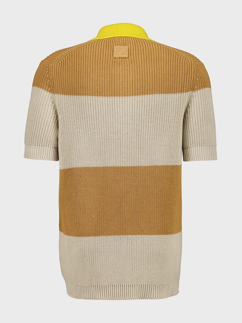 Yellow and Beige Striped Cotton Knit Polo Shirt
