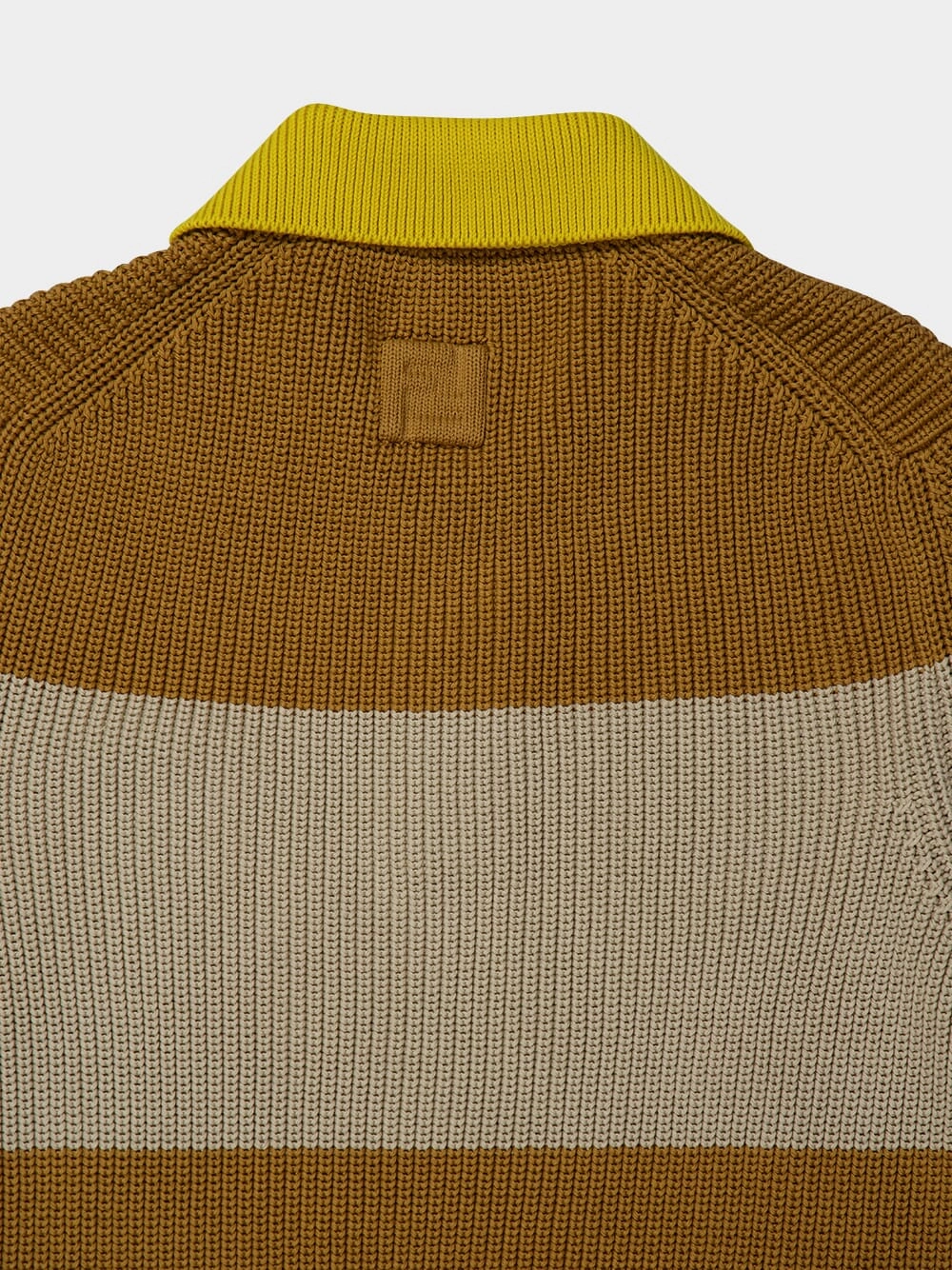 Yellow and Beige Striped Cotton Knit Polo Shirt