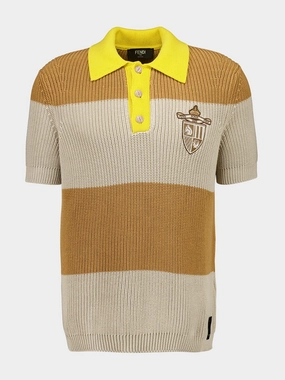 Yellow and Beige Striped Cotton Knit Polo Shirt Tops Mens - men's t-shirts outlet