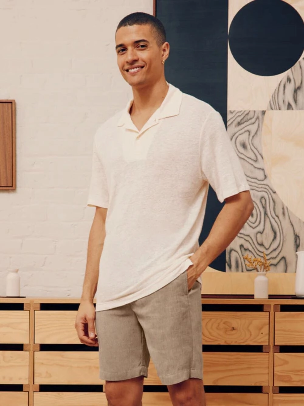 Yellow Haze Mello Linen Polo Tops Mens - men's t-shirts outlet