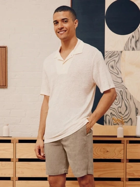 Yellow Haze Mello Linen Polo Tops Mens - men's t-shirts outlet