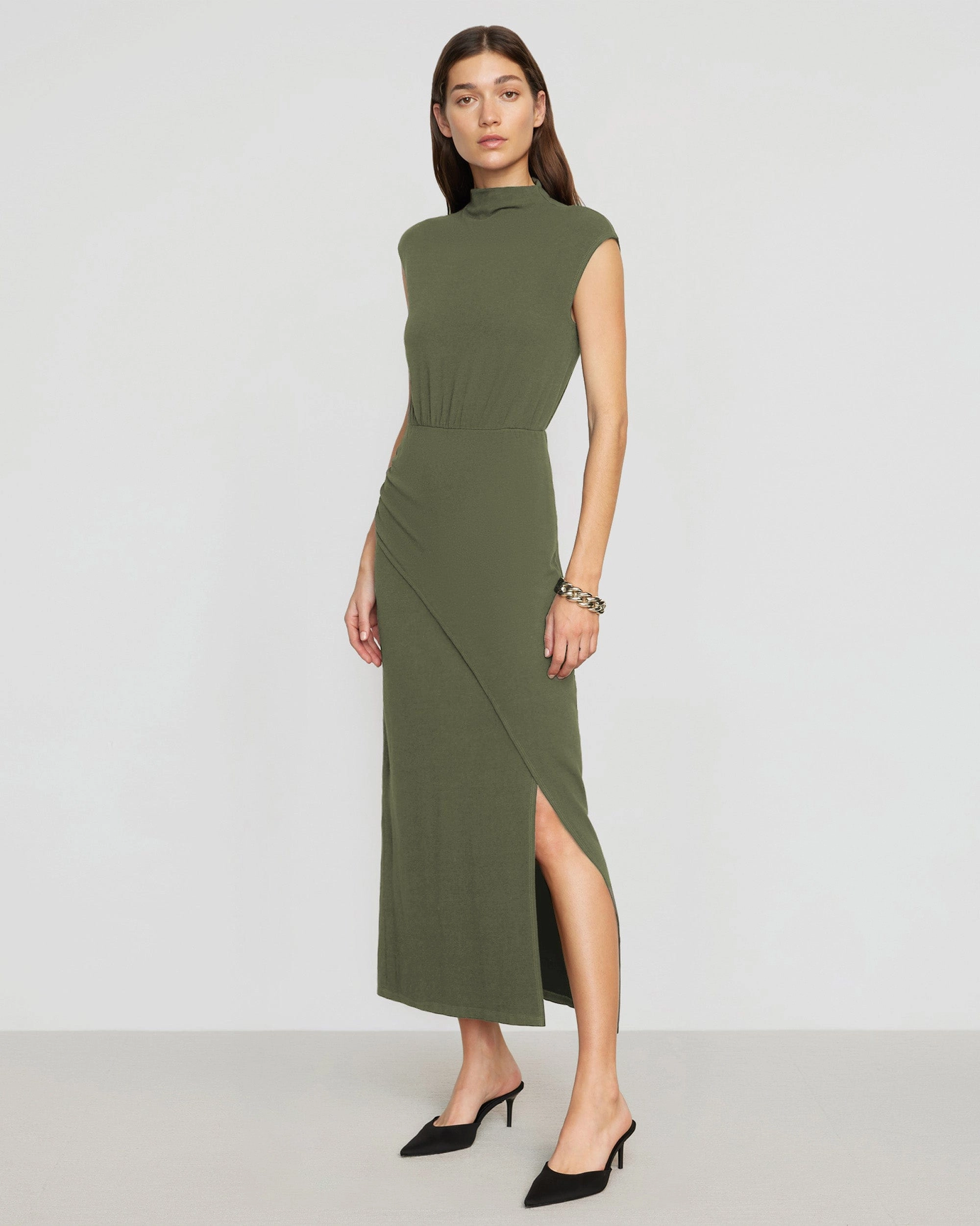 Yimei Mock-Neck Side-Slit Dress