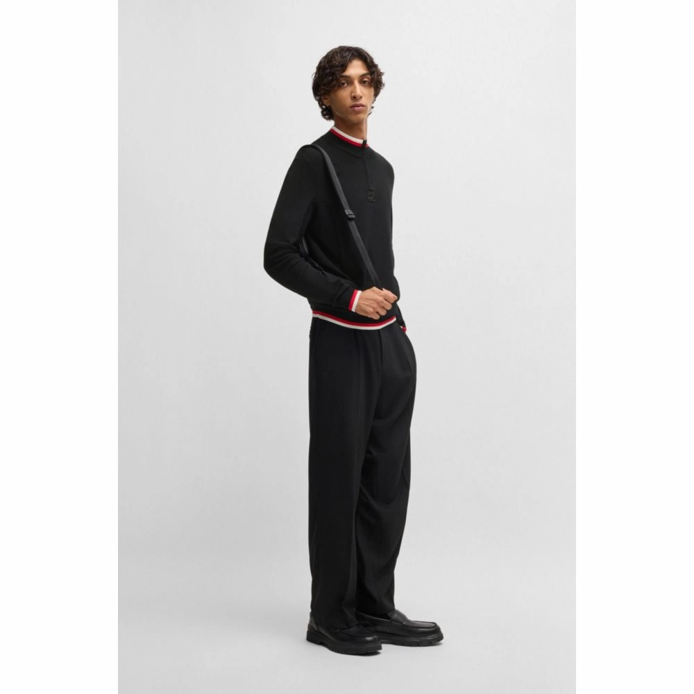Zip-neck sweater with contrast tipping