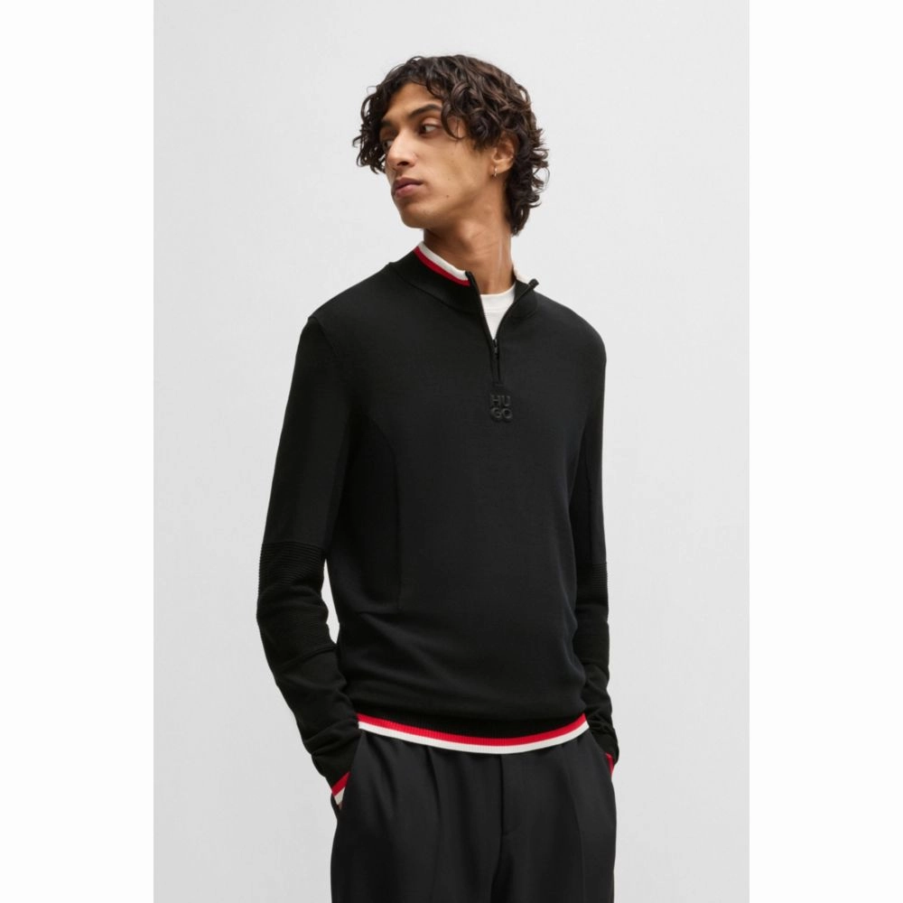 Zip-neck sweater with contrast tipping