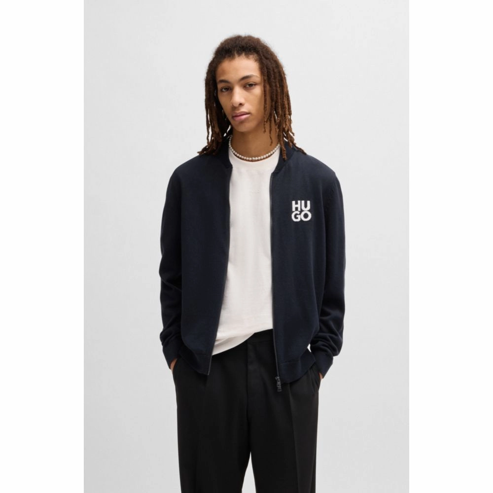 Zip-up cardigan in cotton with stacked logo