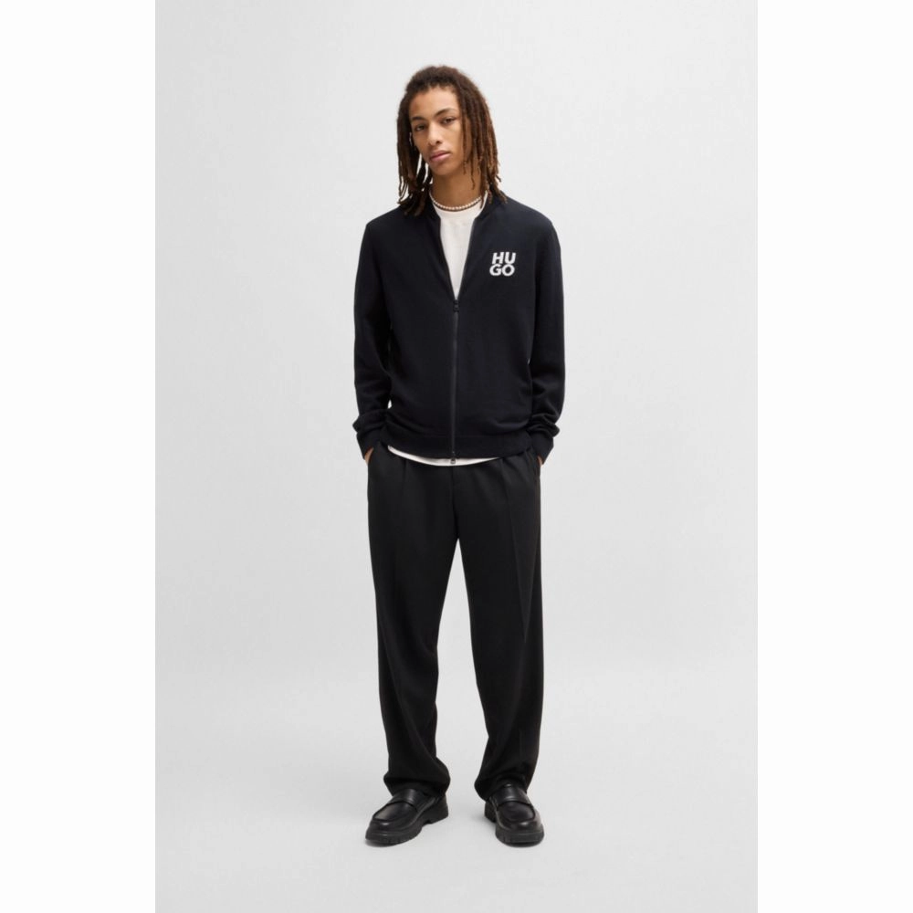 Zip-up cardigan in cotton with stacked logo