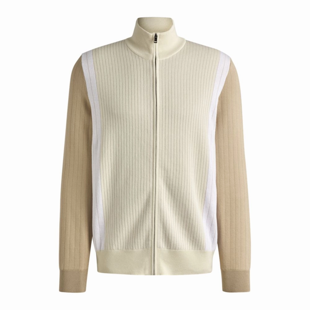 Zip-up cotton cardigan with knitted pinstripes turtleneck sweaters sale