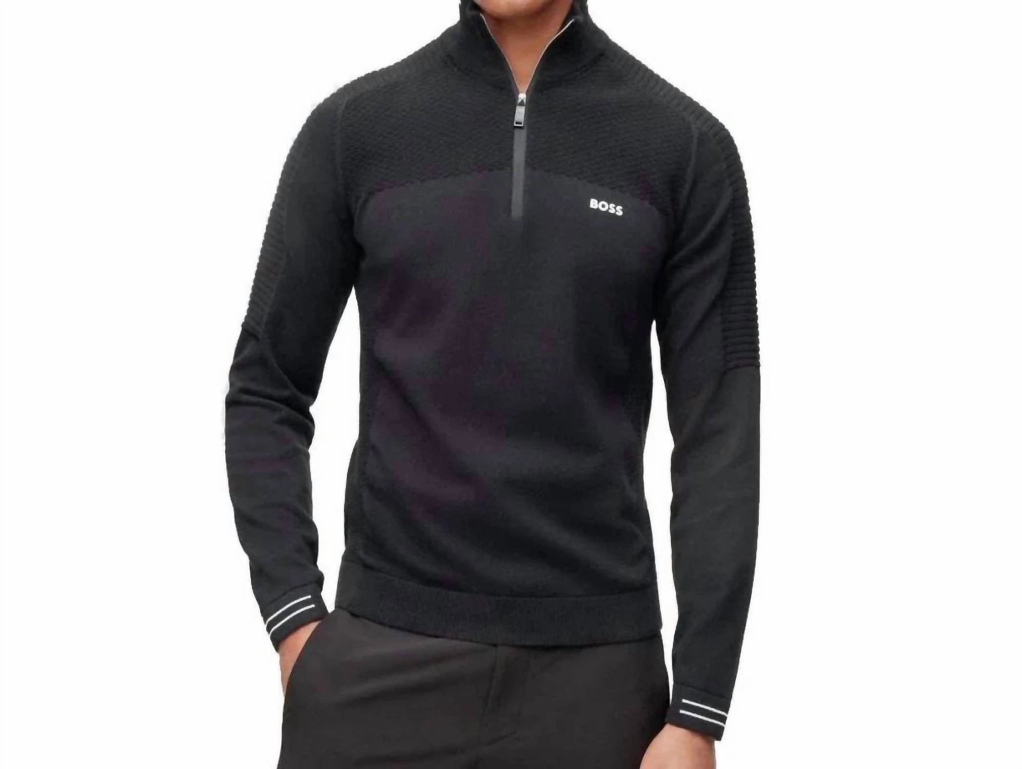 Zolet 001 Zip Neck Sweater In Black chunky knit discount